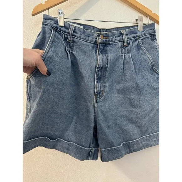 Vintage Bill Blass Shorts High Waist Denim Size 14/ 30 Pleated Cuffed Mom - Picture 2 of 8
